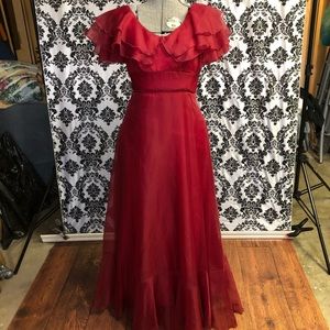 Vintage Red Chiffon Maxi Dress